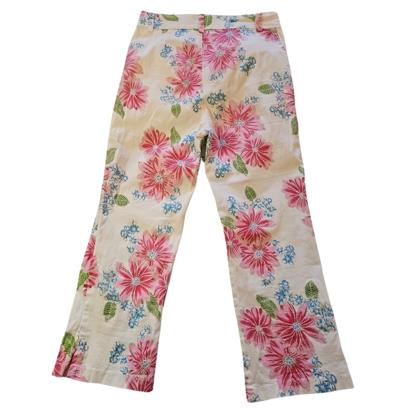 Yun Mei Cotten Blend Capri Pants, Small, White/Pink Floral Print - Picture 5 of 8